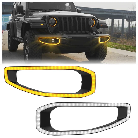 Jeep Wrangler JL 2018-2025 LED DRL bumper fog cover w/ turn signal