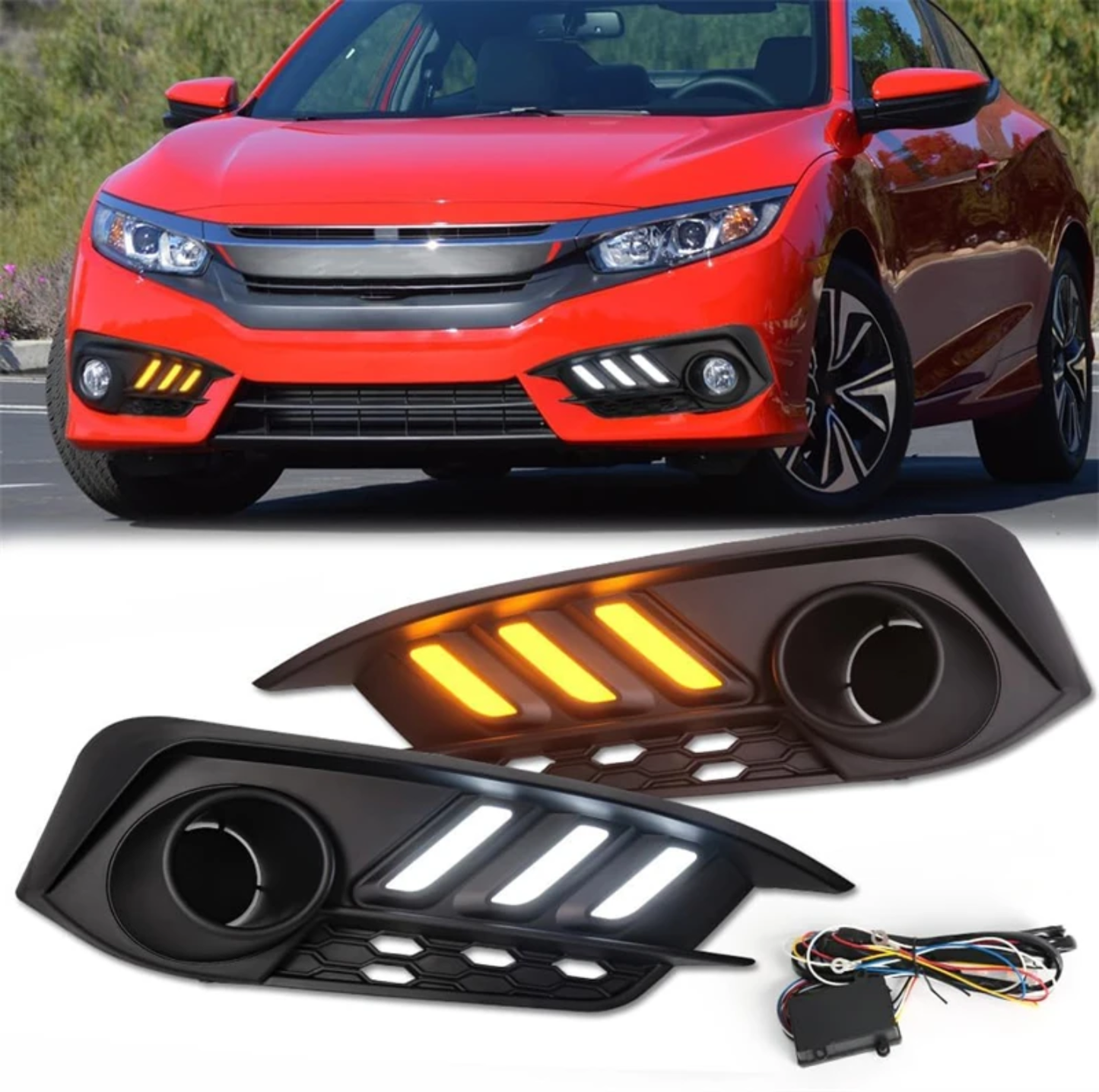 Honda Civic 10th gen 2016-2021 Sedan front LED DRL fog light cover w/ turn signal