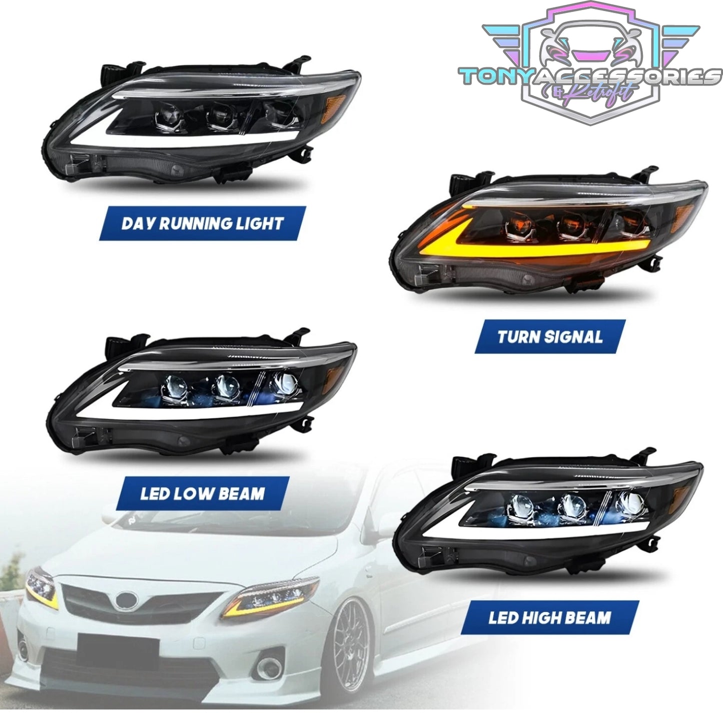 Toyota Corolla 2011-13 LED headlights (Lexus style V2)