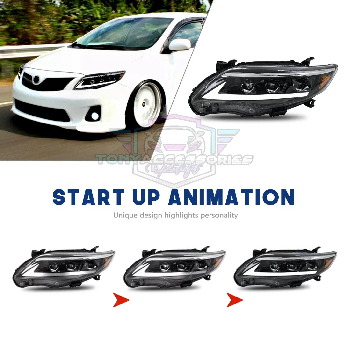 Toyota Corolla 2011-13 LED headlights (Lexus style V2)